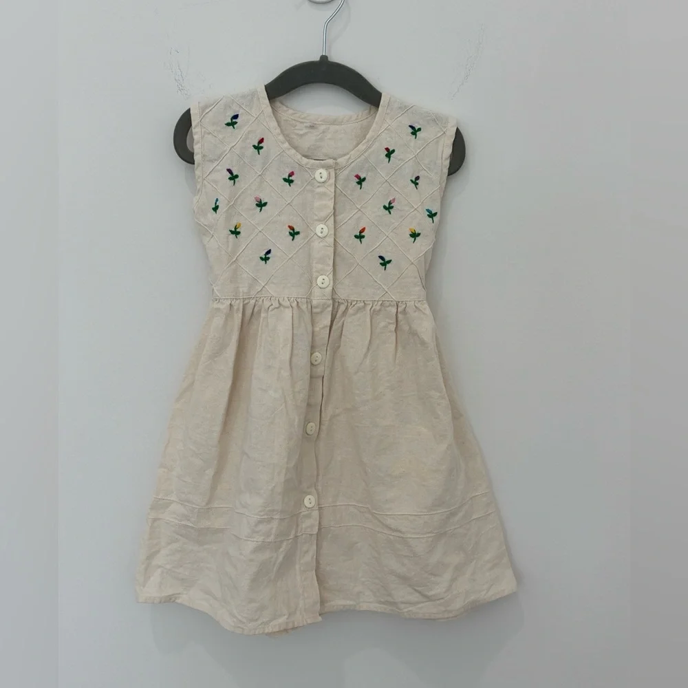 🌸 Handcrafted Mexican Embroidered Cotton Dress – Girls Size 4 🌸